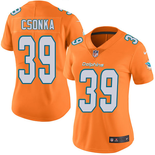 Women's Limited Larry Csonka Nike Jersey Orange - #39 Rush NFL Miami Dolphins